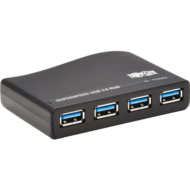 Front view of Tripp Lite 4-port USB 3.2 Gen 1 hub showing four blue-accented USB ports