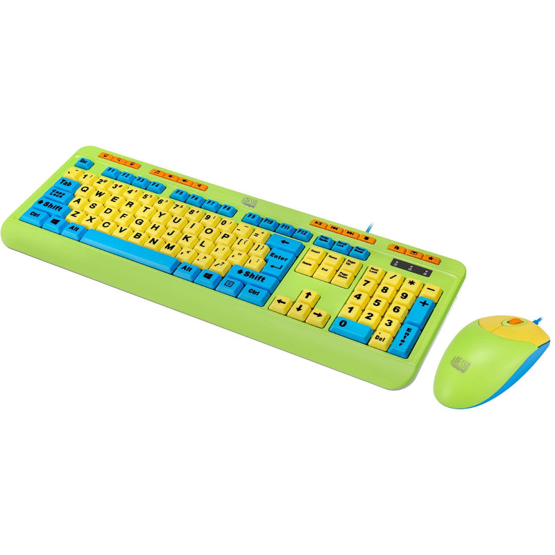 Full view of Adesso kids keyboard and mouse combo showing coordinated design