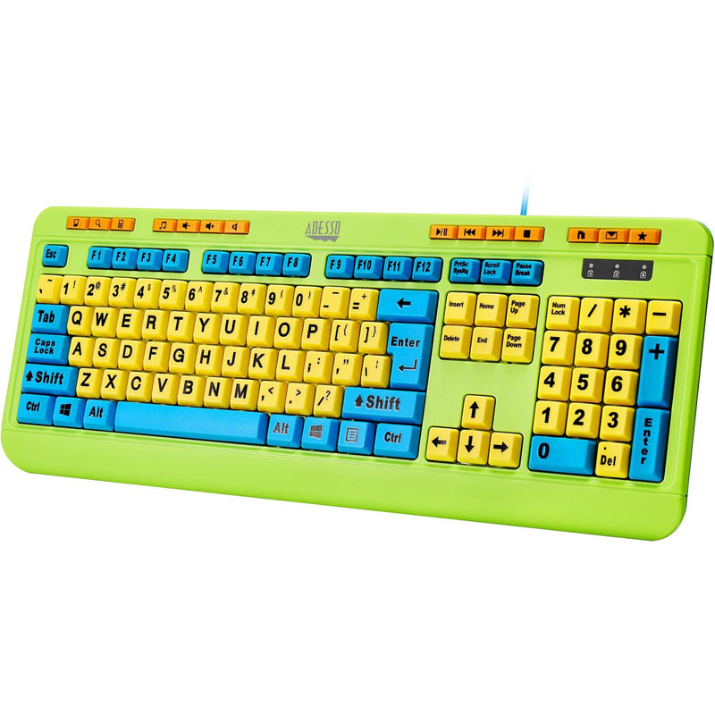 Side profile of Adesso kids keyboard showing angled design