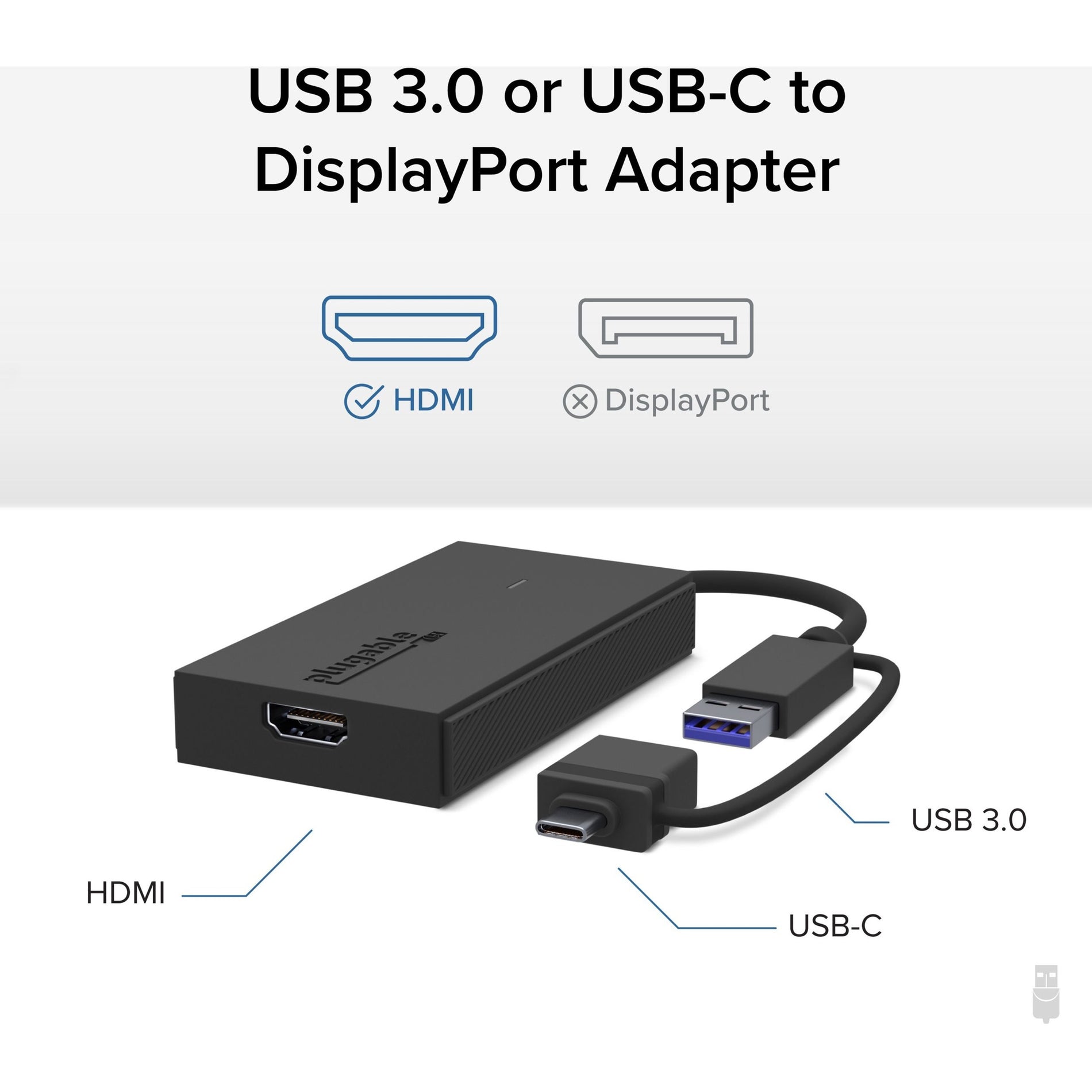 محول صوت وفيديو HDMI/USB/USB-C UGA-HDMI-S من Plugable، مع HDCP وشحن