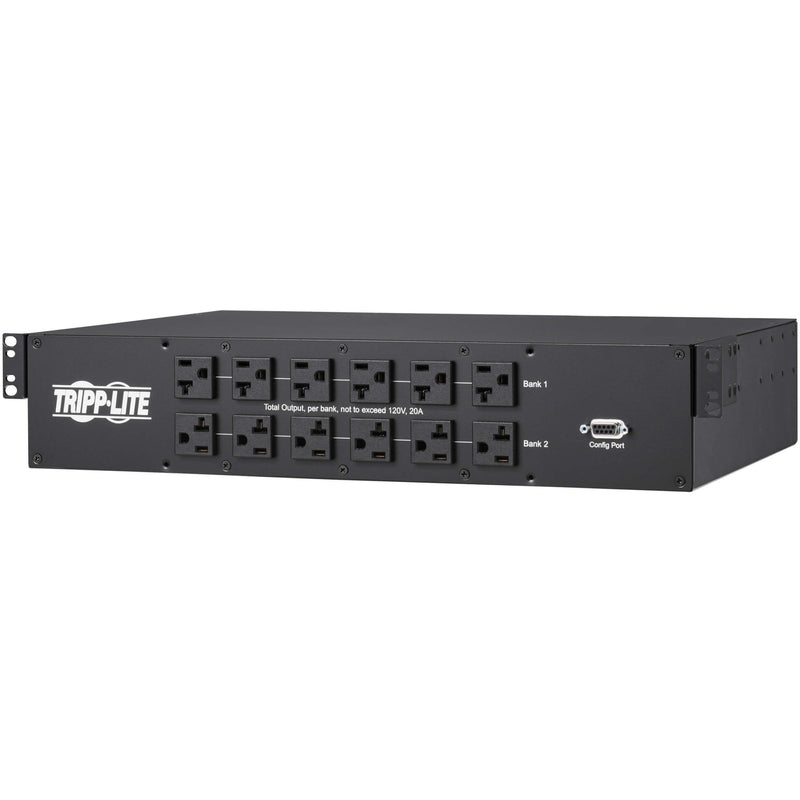 Angled view of Tripp Lite PDU showing professional design and outlet arrangement