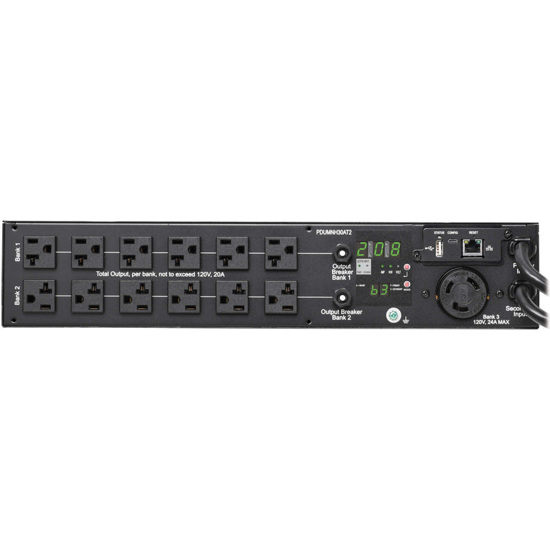 Close-up view of Tripp Lite PDU digital display and monitoring interface