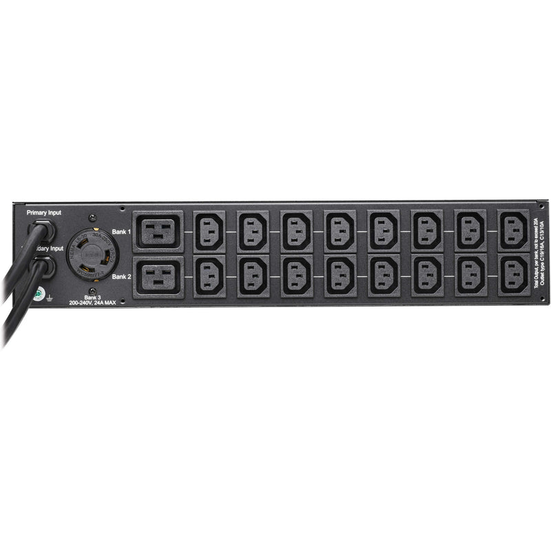 Rear view of PDU showing outlet configuration and power inputs