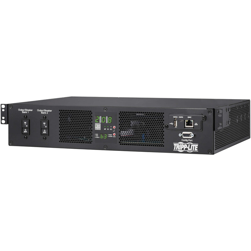 Angled view of PDU showing 2U rack mount design and features