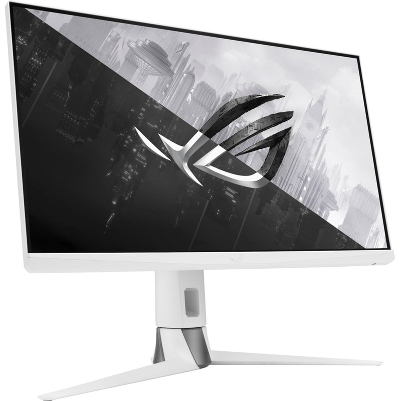 Side angle view of ROG Strix XG27AQ-W showing ergonomic stand