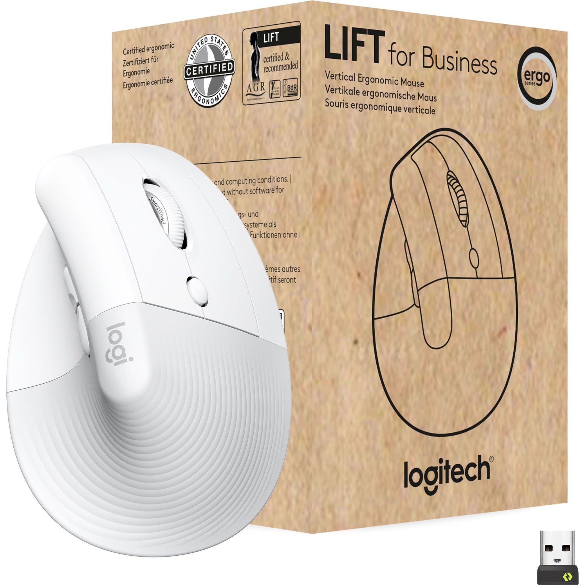 Logitech 910-006493 Lift Ergo Mouse, Wireless Bluetooth/Radio Frequency Mouse for PC, Mac, Tablet
