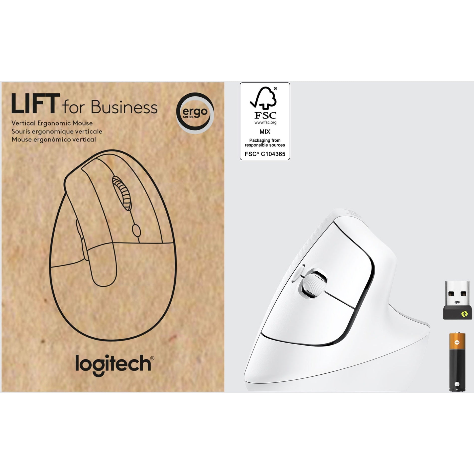 Logitech 910-006493 Lift Ergo Mouse, Wireless Bluetooth/Radio Frequency Mouse for PC, Mac, Tablet