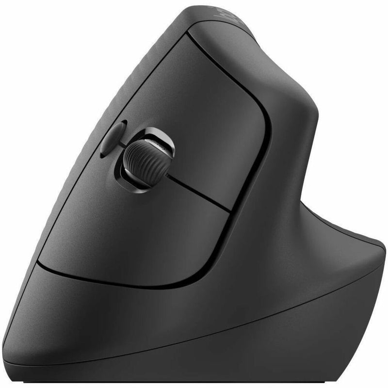 Close-up view of Logitech Lift Ergo Mouse's SmartWheel and button configuration