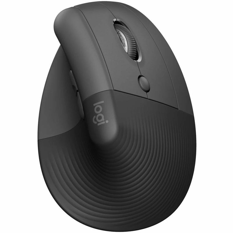 Top view of Logitech Lift Ergo Mouse showing button layout and ergonomic design