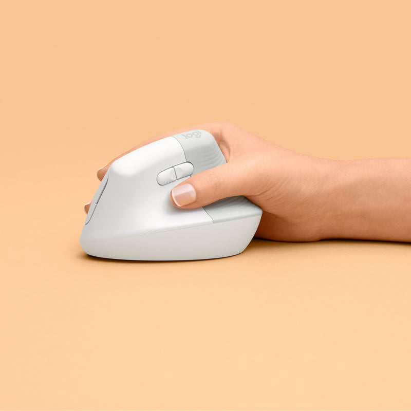 Side view of hand naturally gripping the Logitech Lift Vertical Mouse