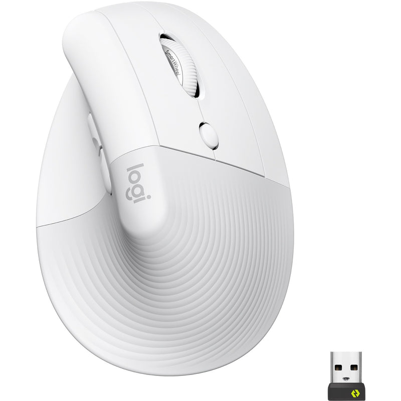 Logitech Lift Vertical Ergonomic Mouse in off-white color showing vertical design and scroll wheel