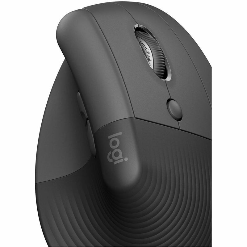 Close-up detail shot of Logitech Lift mouse surface texture and button design