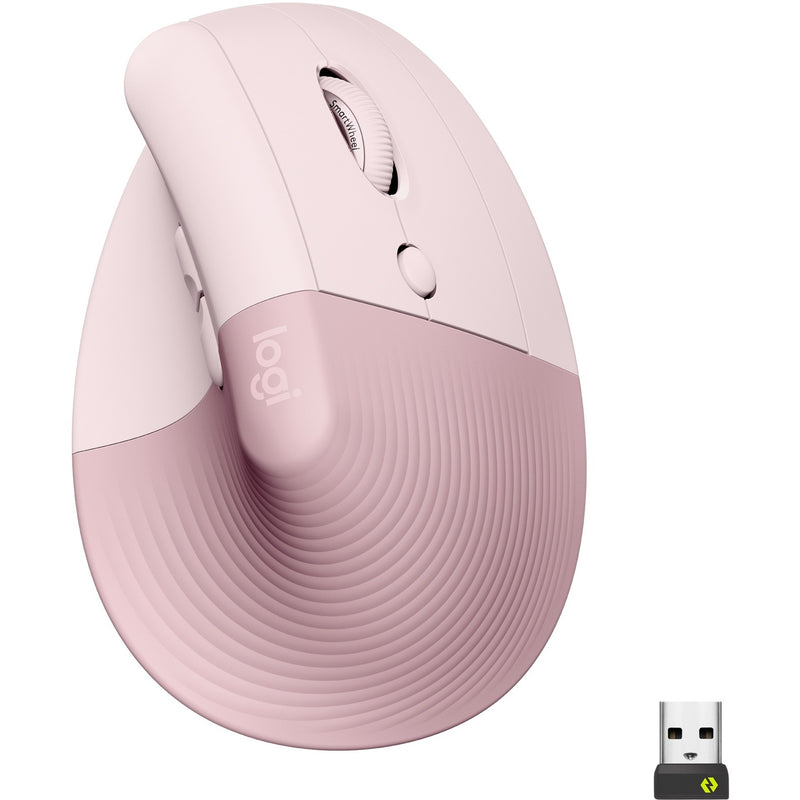 Logitech Lift Vertical Ergonomic Mouse in rose color with USB receiver