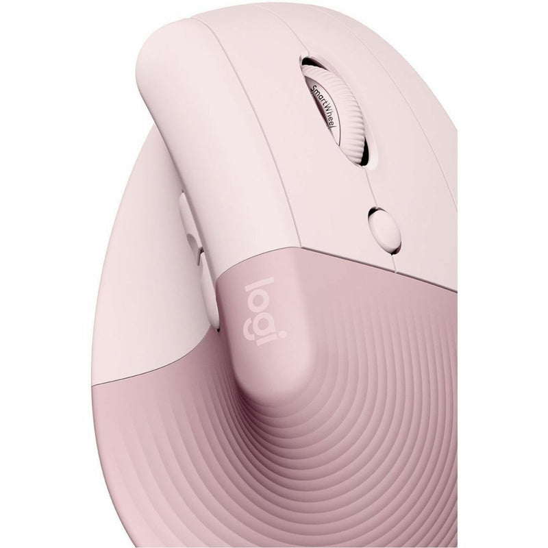 Detailed close-up of Logitech Lift mouse showing texture and design elements