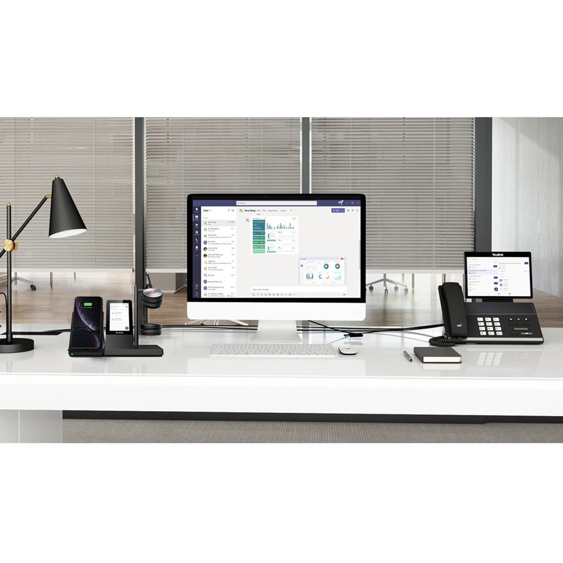 Modern office desk setup featuring Yealink WH66 system with multiple devices-alternate-image6