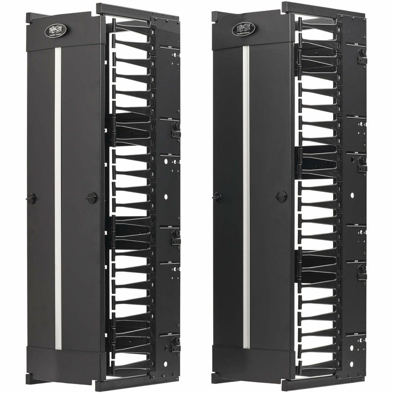 Angled view of cable manager showing dual-sided finger duct configuration