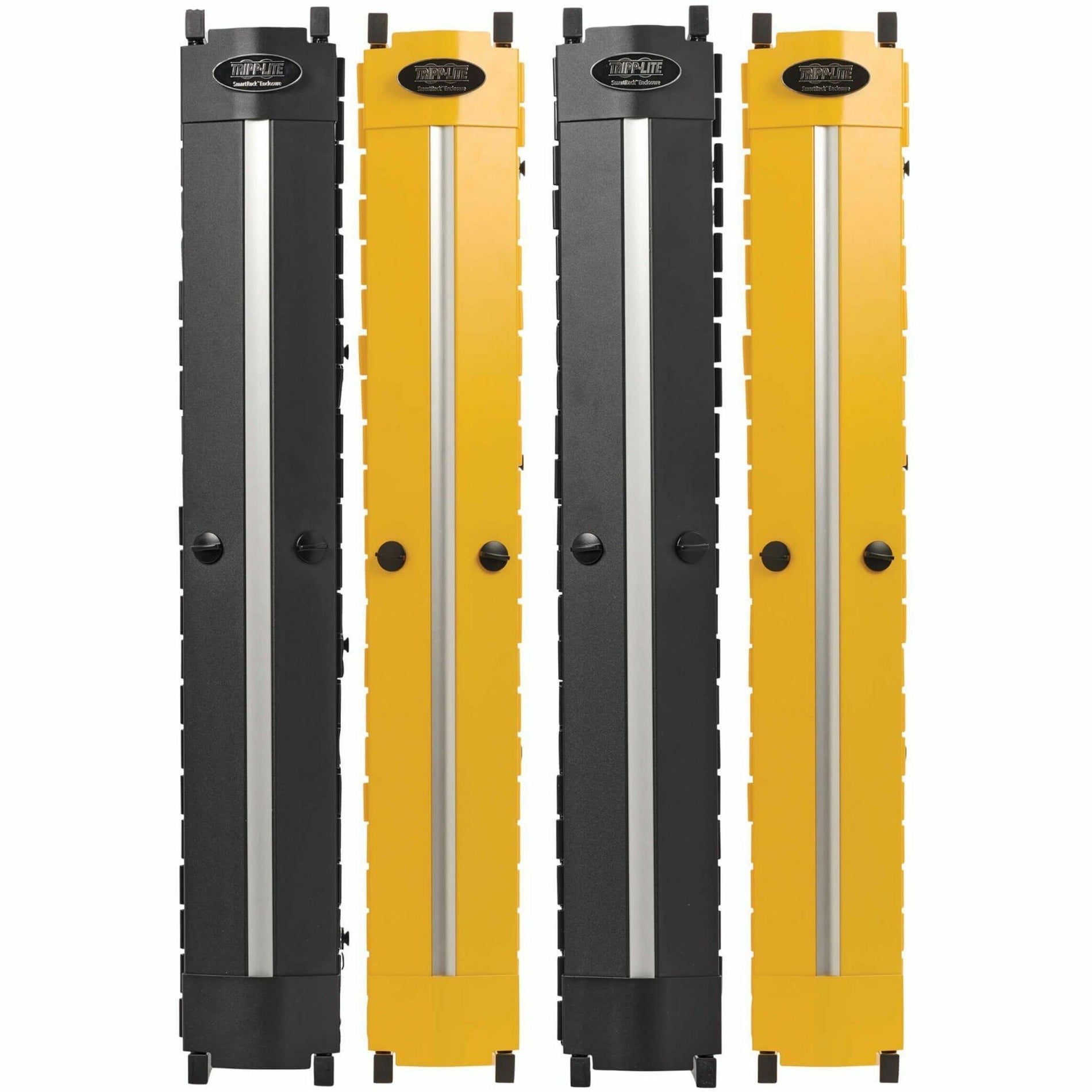 Front view of dual-color vertical cable manager showing parallel black and yellow sections-alternate-image3