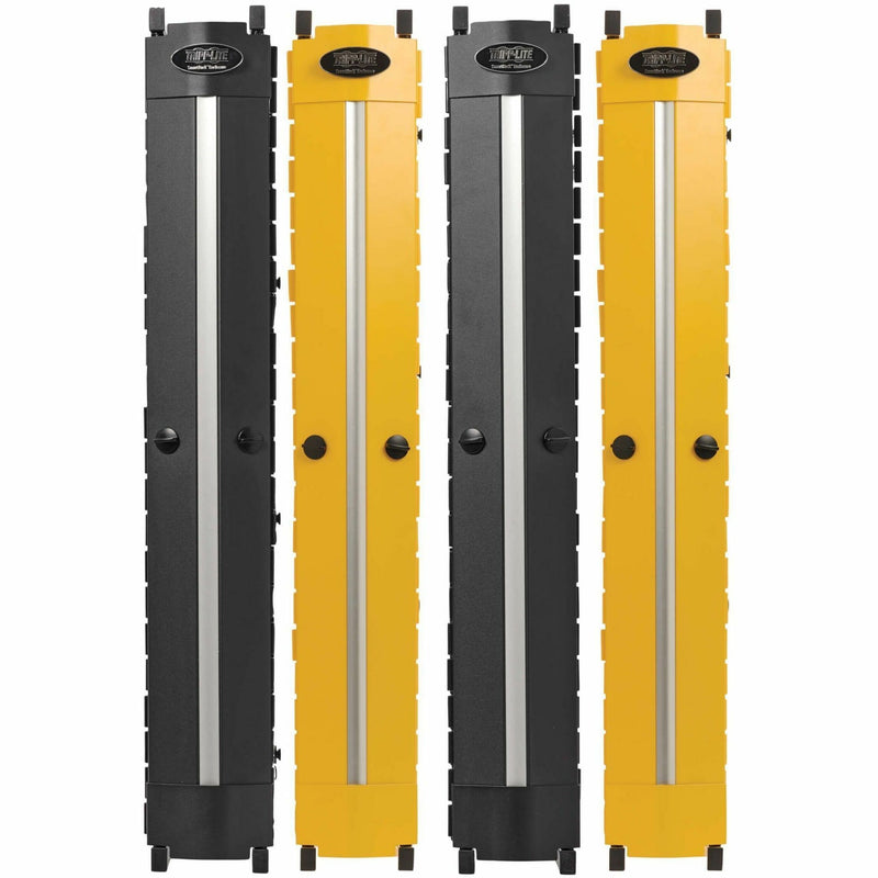 Front view of dual-color vertical cable manager showing parallel black and yellow sections