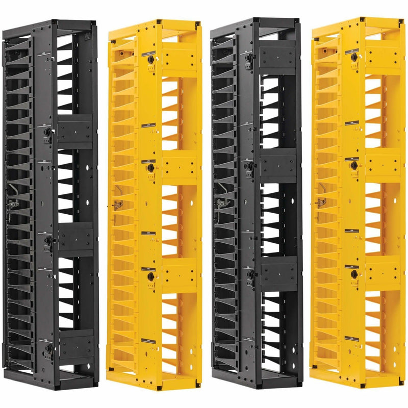 Side profile of cable manager showing access features and routing paths