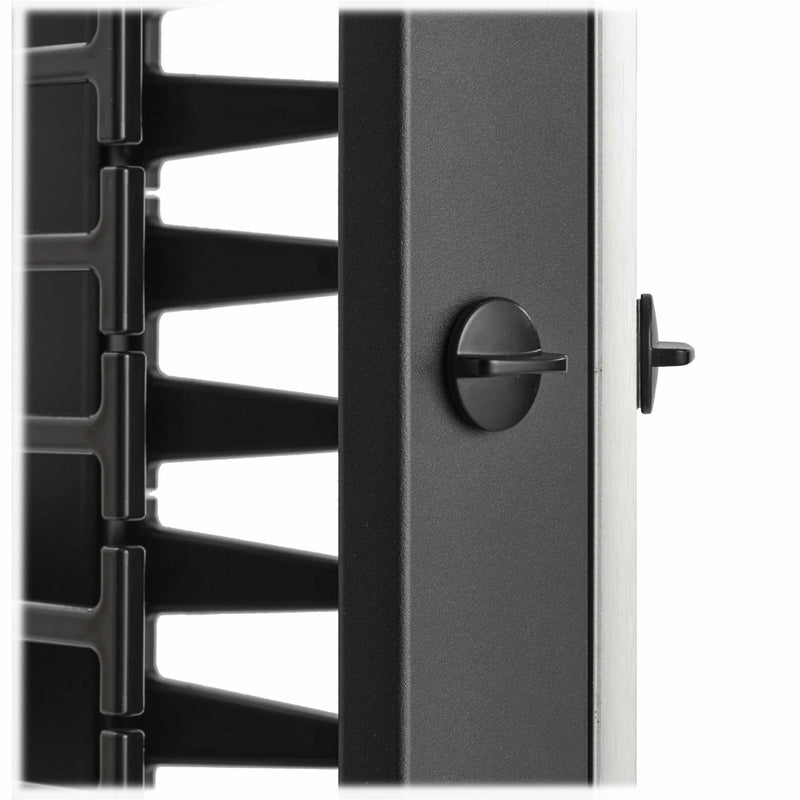 Detailed view of cable manager locking mechanism and access features