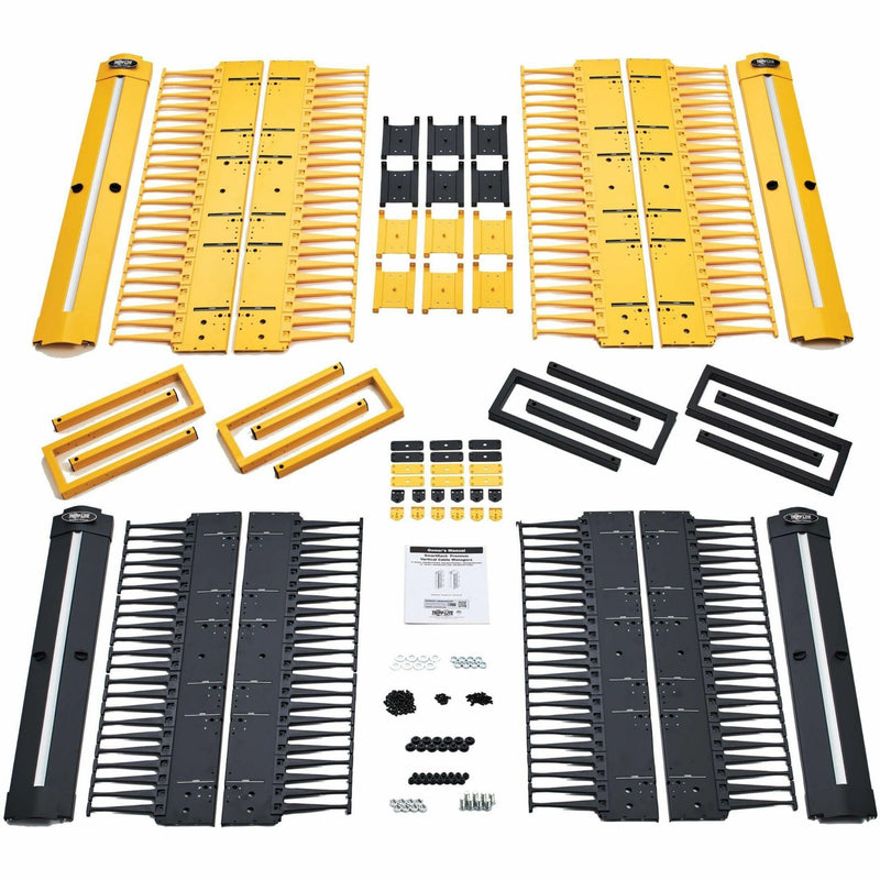 Exploded view of cable manager components and installation hardware