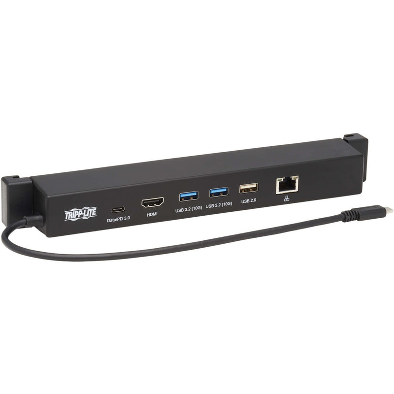 Front view of Tripp Lite Surface docking station showing USB-C, HDMI, USB ports and Ethernet connection