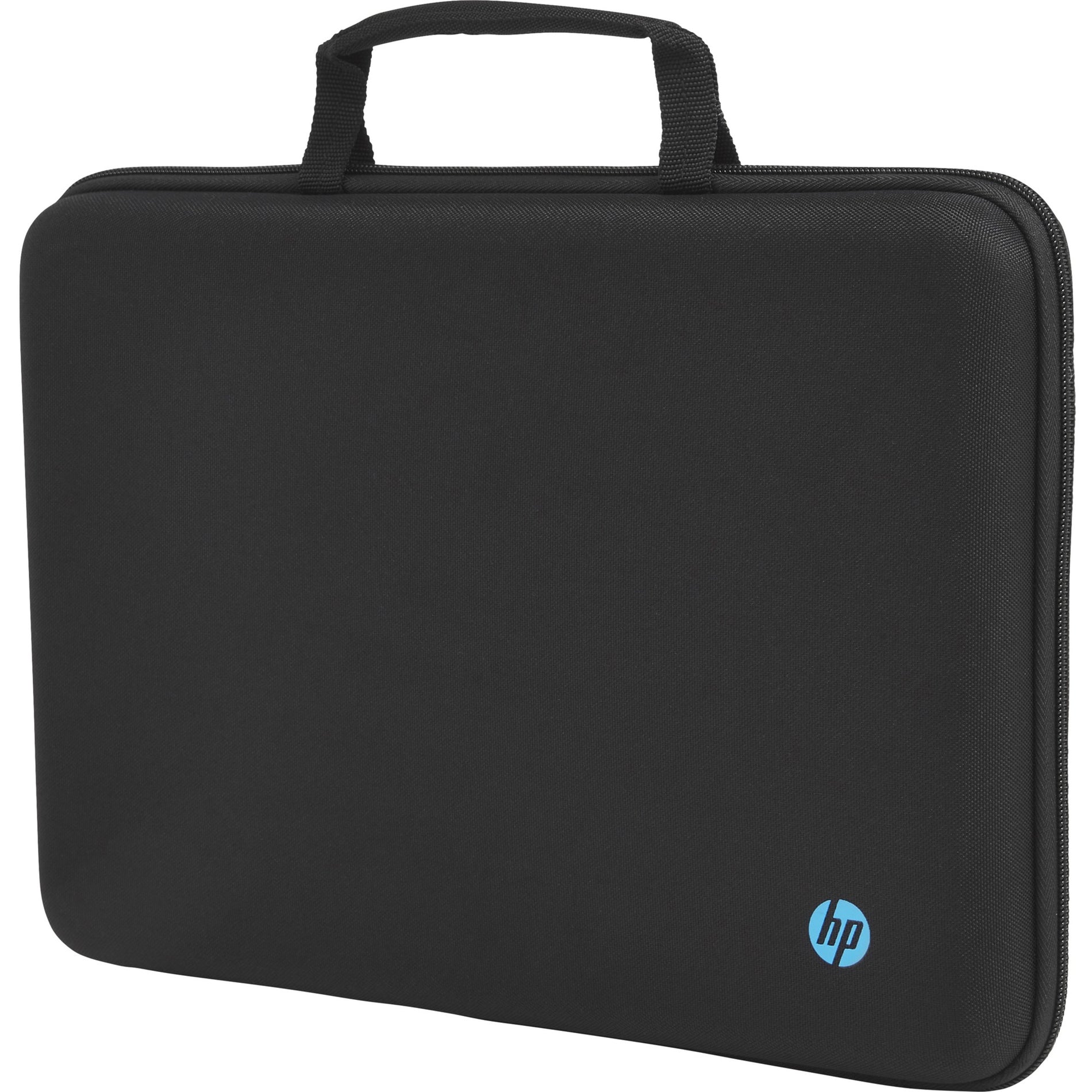 Front view of black HP 11.6-inch laptop hard case with dual handles and blue HP logo-alternate-image1