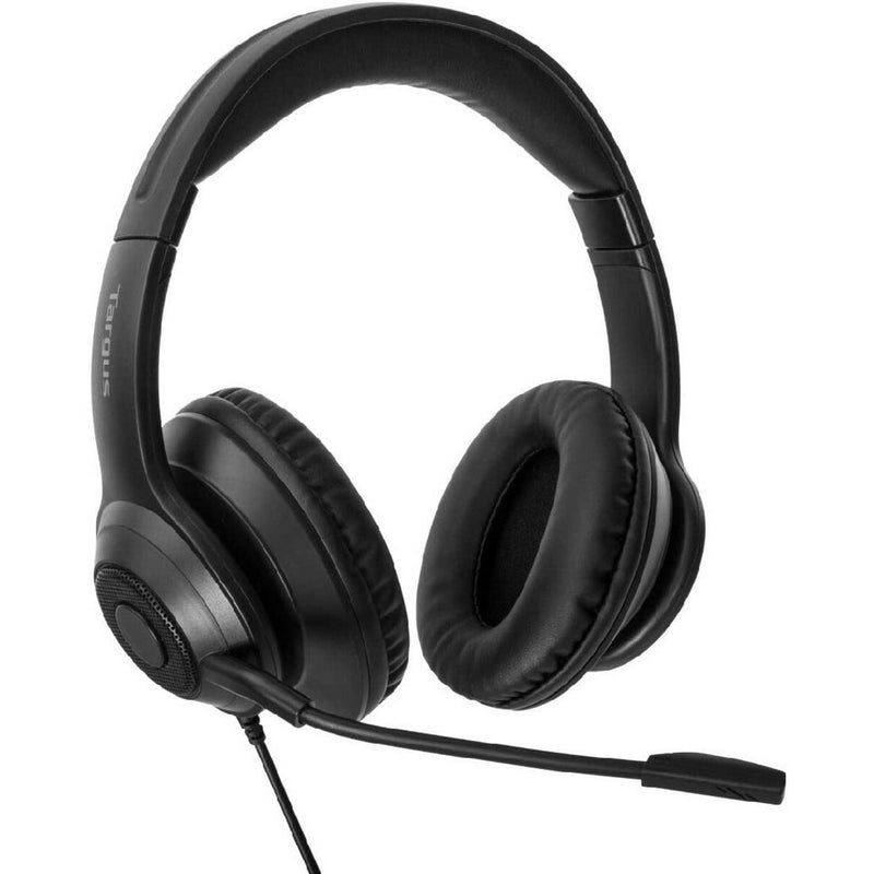 Angular profile view of Targus AEH102TT headset showing design integration