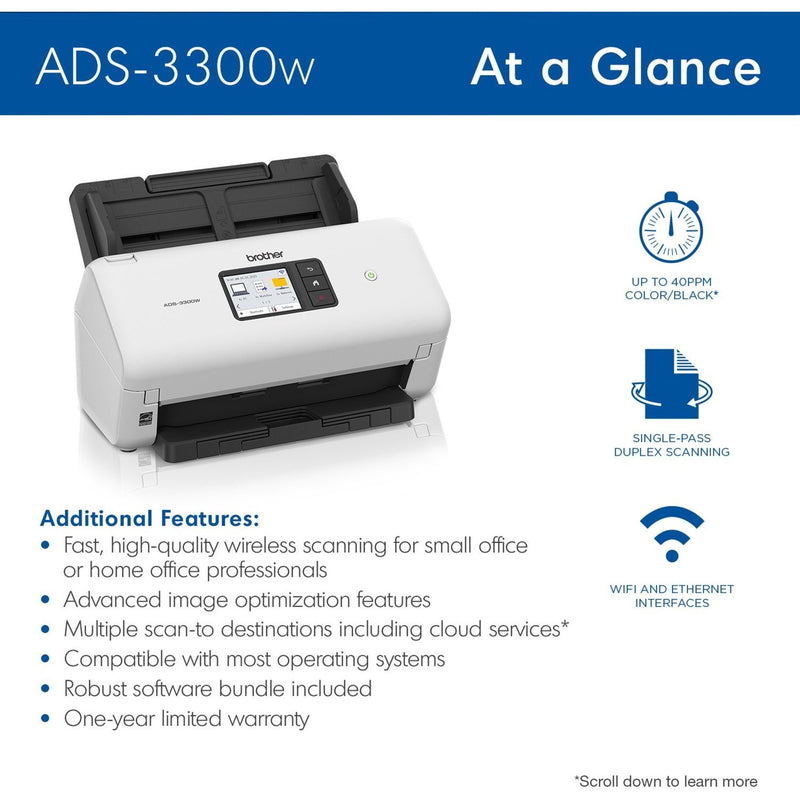 Overview of Brother ADS-3300W scanner features and capabilities