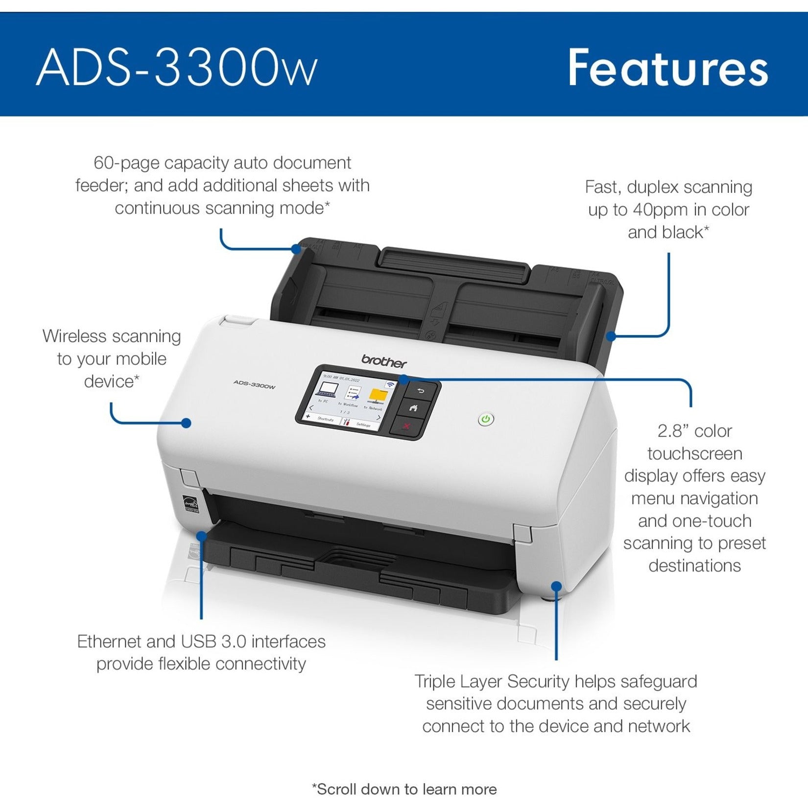 Infographic highlighting key features of Brother ADS-3300W scanner-alternate-image5