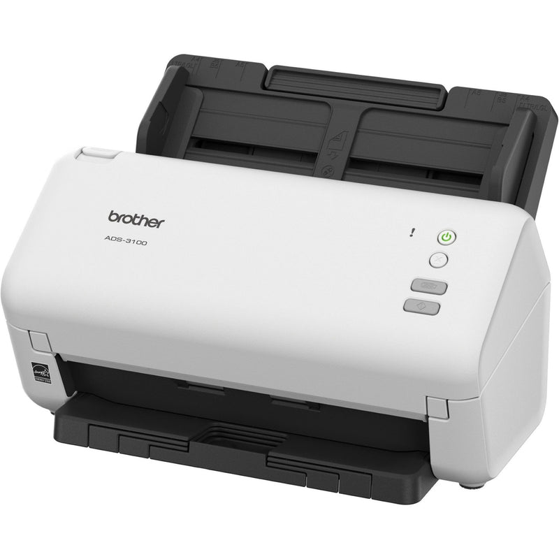 Brother ADS-3100 desktop scanner in white and black with document feeder tray