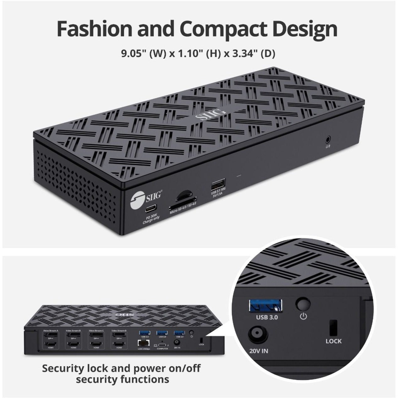 SIIG JU-DK0Q11-S1 USB-C Quad Hybrid 4K Video Docking Station with PD, 4 HDMI Ports, 4 USB Type-A Ports, 2 USB Type-C Ports, Ethernet, SD/microSD Card Reader, 100W Power Supply