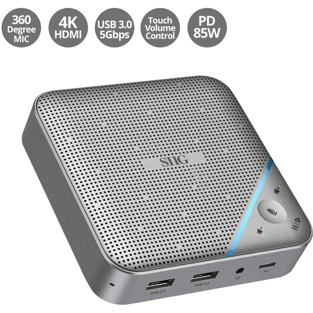 USB-C Multitask Mini Dock med Konferenshögtalare 4K HDMI USB Typ-C DisplayPort Ljudutgång USB 3.1 Gen 1-Portar