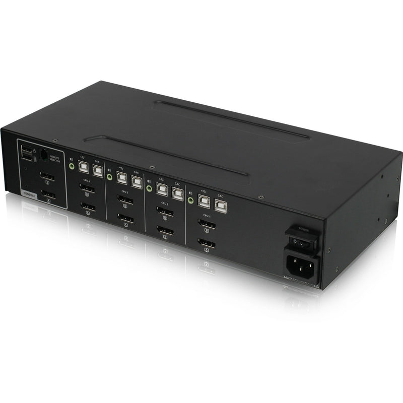 Rear view of IOGEAR secure KVM switch displaying multiple isolated ports and connections