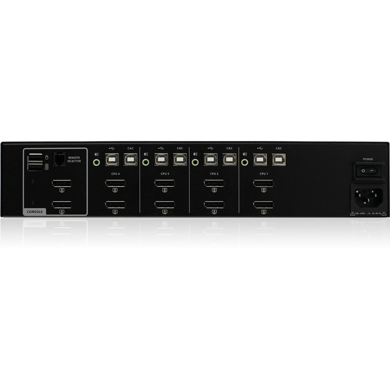 Detailed view of rear panel ports and connections on IOGEAR secure KVM switch