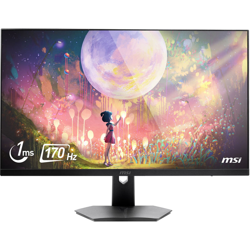 MSI Optix G274 gaming monitor displaying a colorful animated scene with a figure under a large moon, demonstrating color vibrancy and display quality