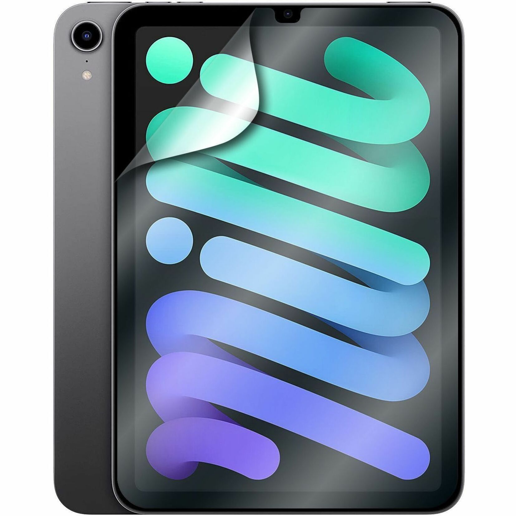 Targus antimicrobial screen protector displayed on iPad mini 6th generation showing crystal clear protection with colorful screen graphics-alternate-image1