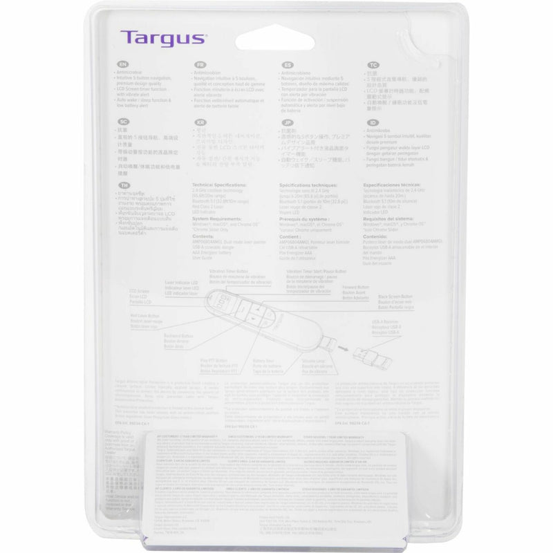 Back of packaging showing multi-language instructions and technical specifications