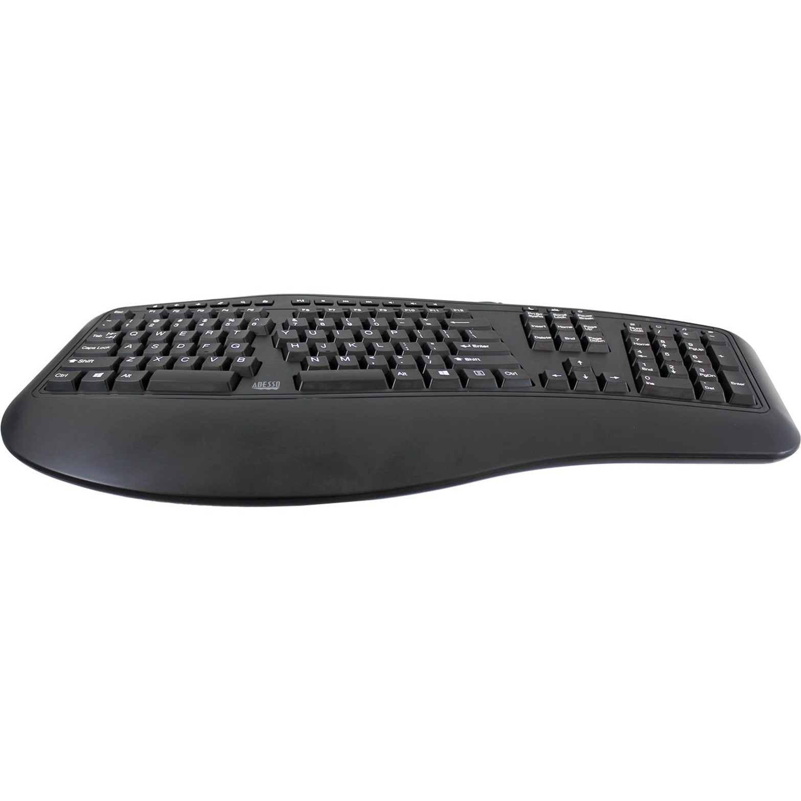 Adesso Desktop Ergonomic Keyboard, Split Layout, Membrane Keys, USB Wired, Palm Rest, 20 Multimedia Hotkeys, TAA Compliant - AKB-150UB (1 Year Warranty)