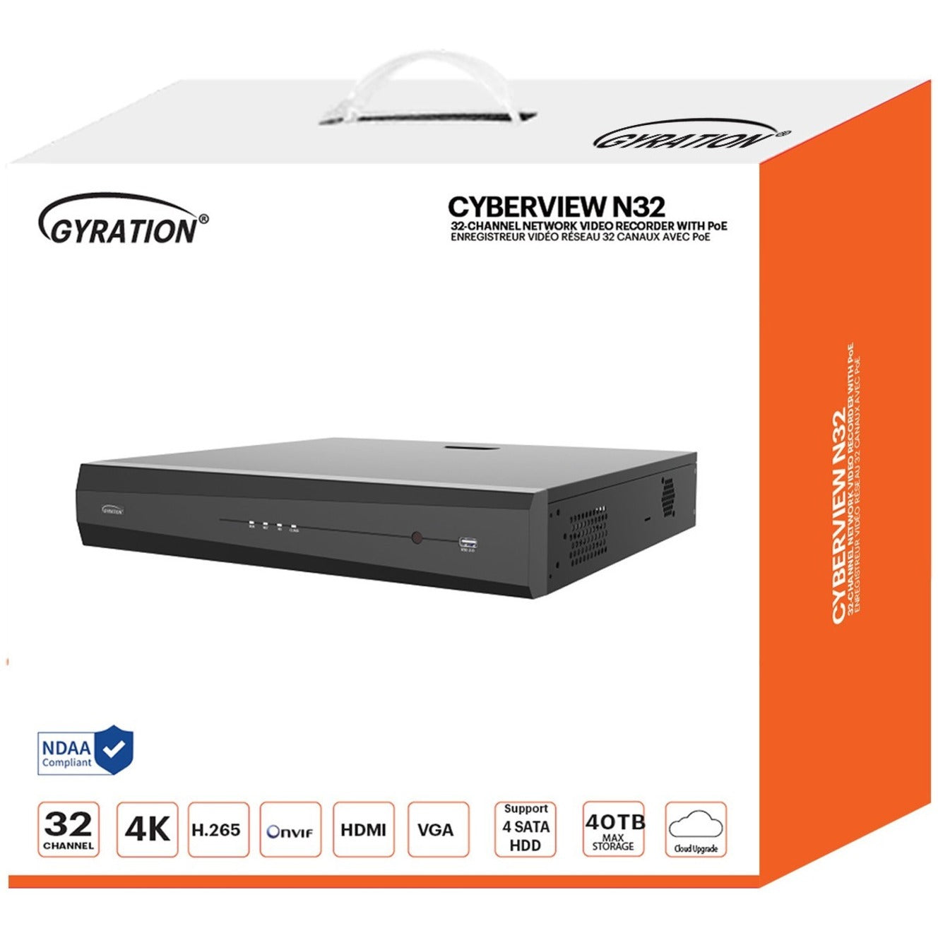 Gyration CYBERVIEW N32-30TB 32-Channel Network Video Recorder With PoE, 8MP, 30TB HDD, 5 Year Warranty