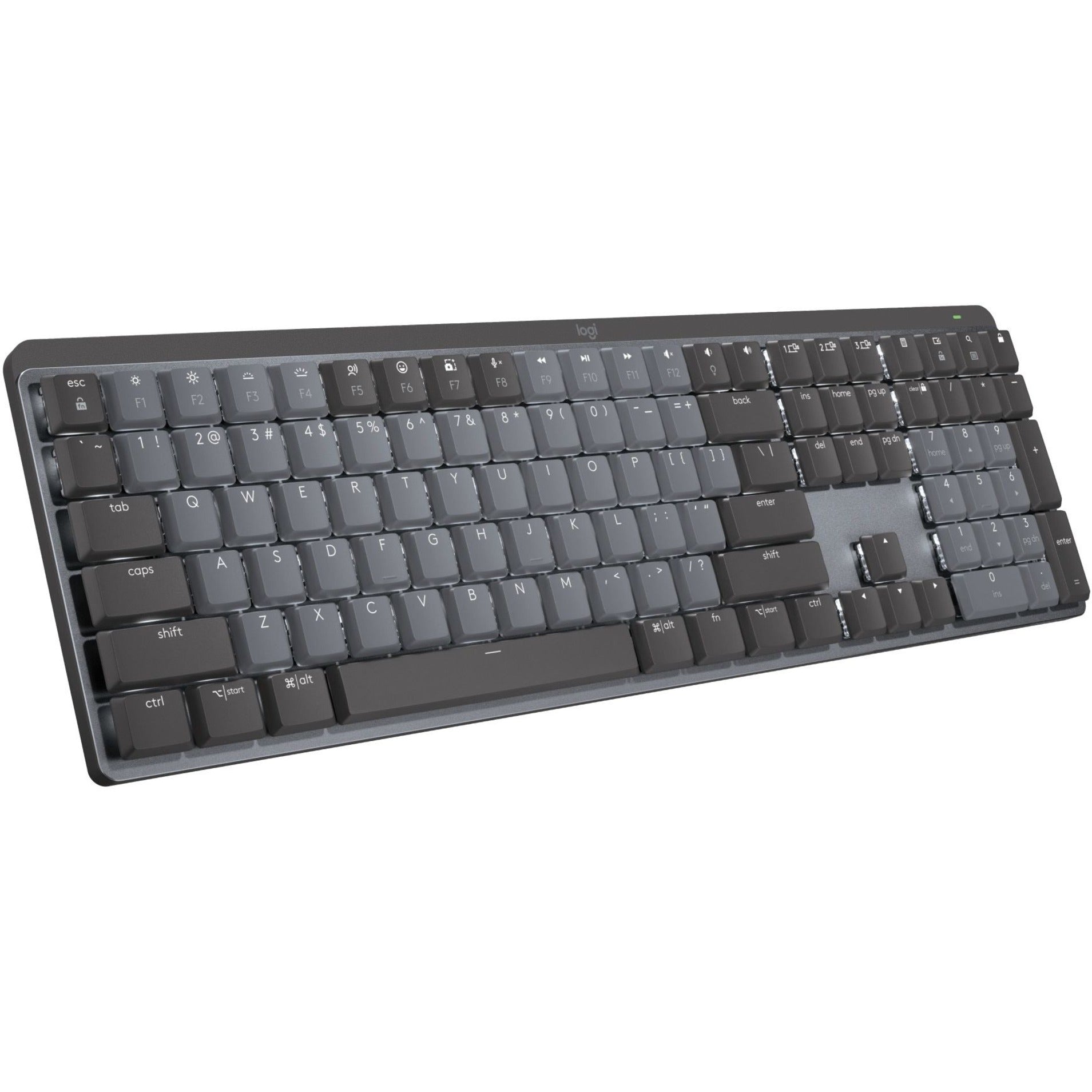 Logitech 920-010547 MX Mechanical Keyboard, Wireless Bluetooth, Quiet Keys, Rechargeable Battery, Illuminated, Full-size Keyboard