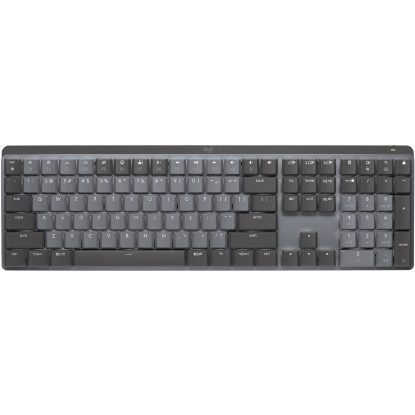 Logitech 920-010547 MX Mechanical Keyboard, Wireless Bluetooth, Quiet Keys, Rechargeable Battery, Illuminated, Full-size Keyboard