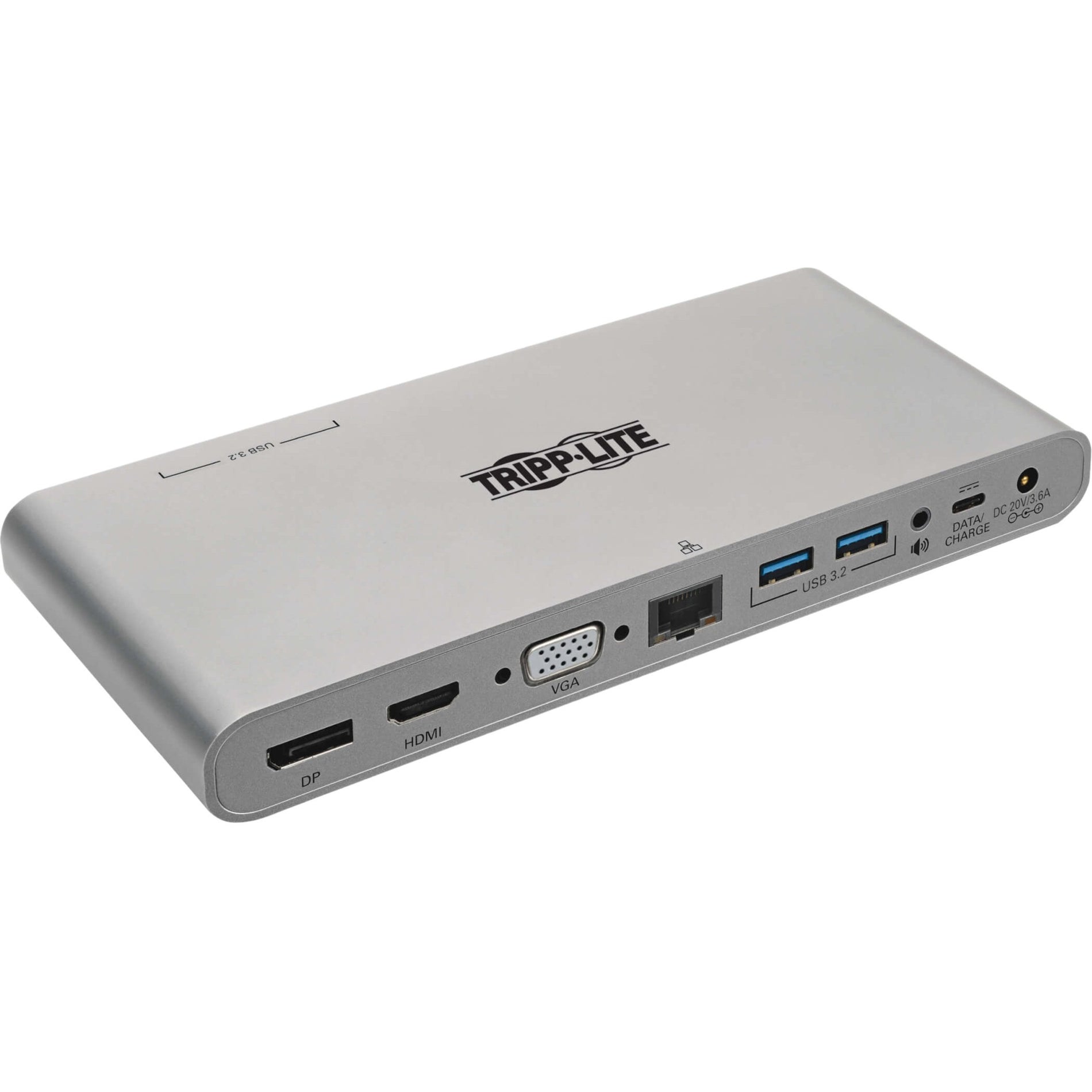 Front view of Tripp Lite U442-DOCK4-INT docking station showing DisplayPort, HDMI, VGA, USB and other ports-alternate-image1