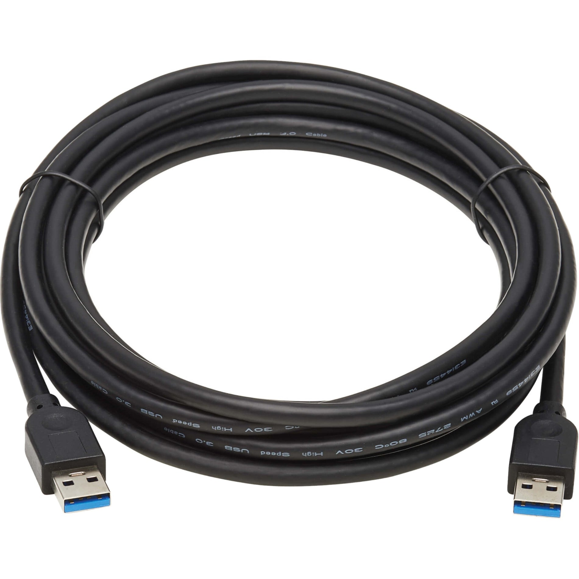 Full length view of coiled black USB 3.0 cable showing both connectors and cable jacket-alternate-image2