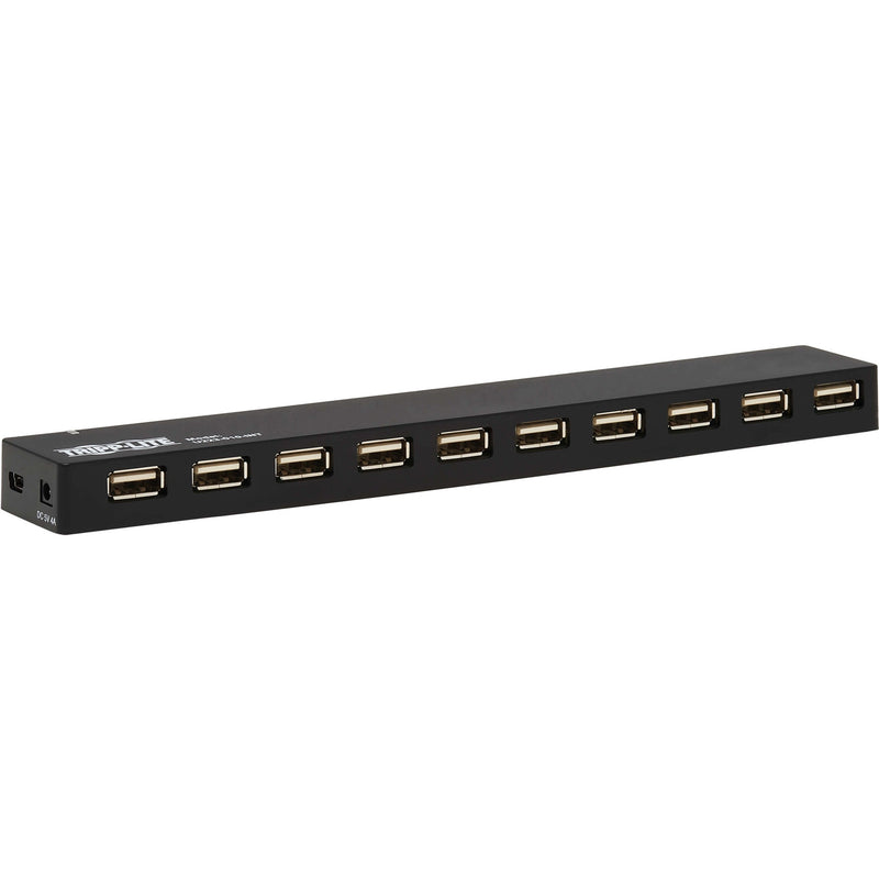 Angled view of Tripp Lite USB hub showing port arrangement and slim profile