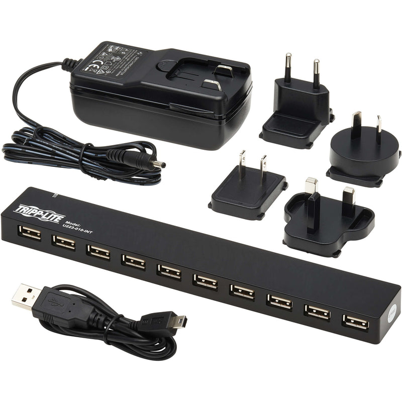 Complete set of Tripp Lite USB hub with power supply and international adapters