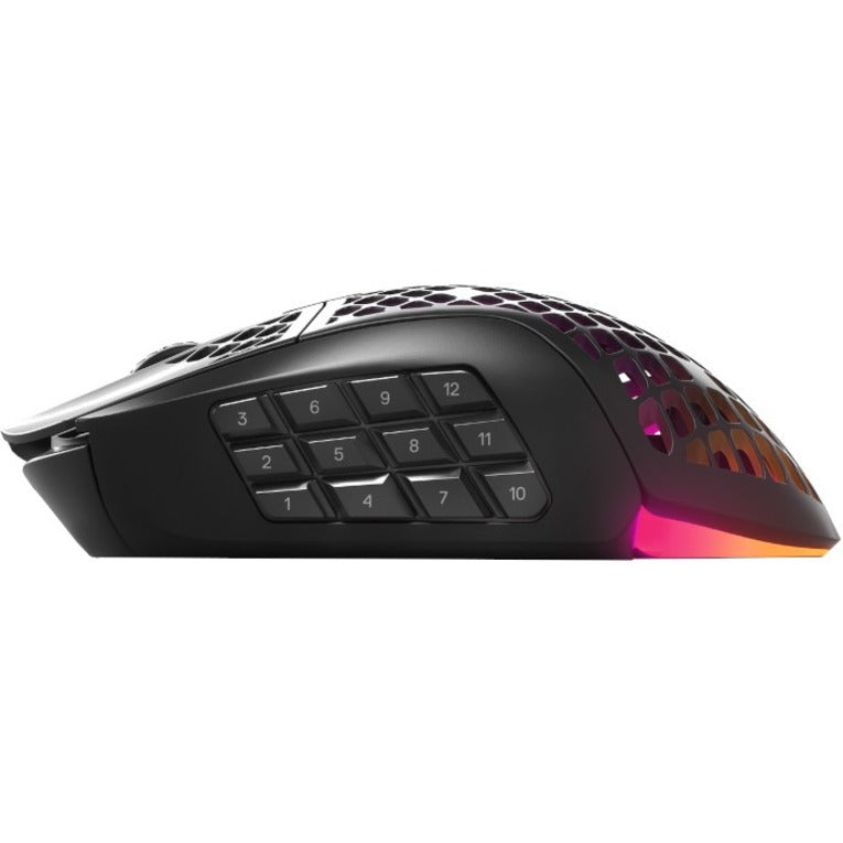 Side view of SteelSeries Aerox 9 gaming mouse showing the 12-button side panel with RGB lighting-alternate-image2