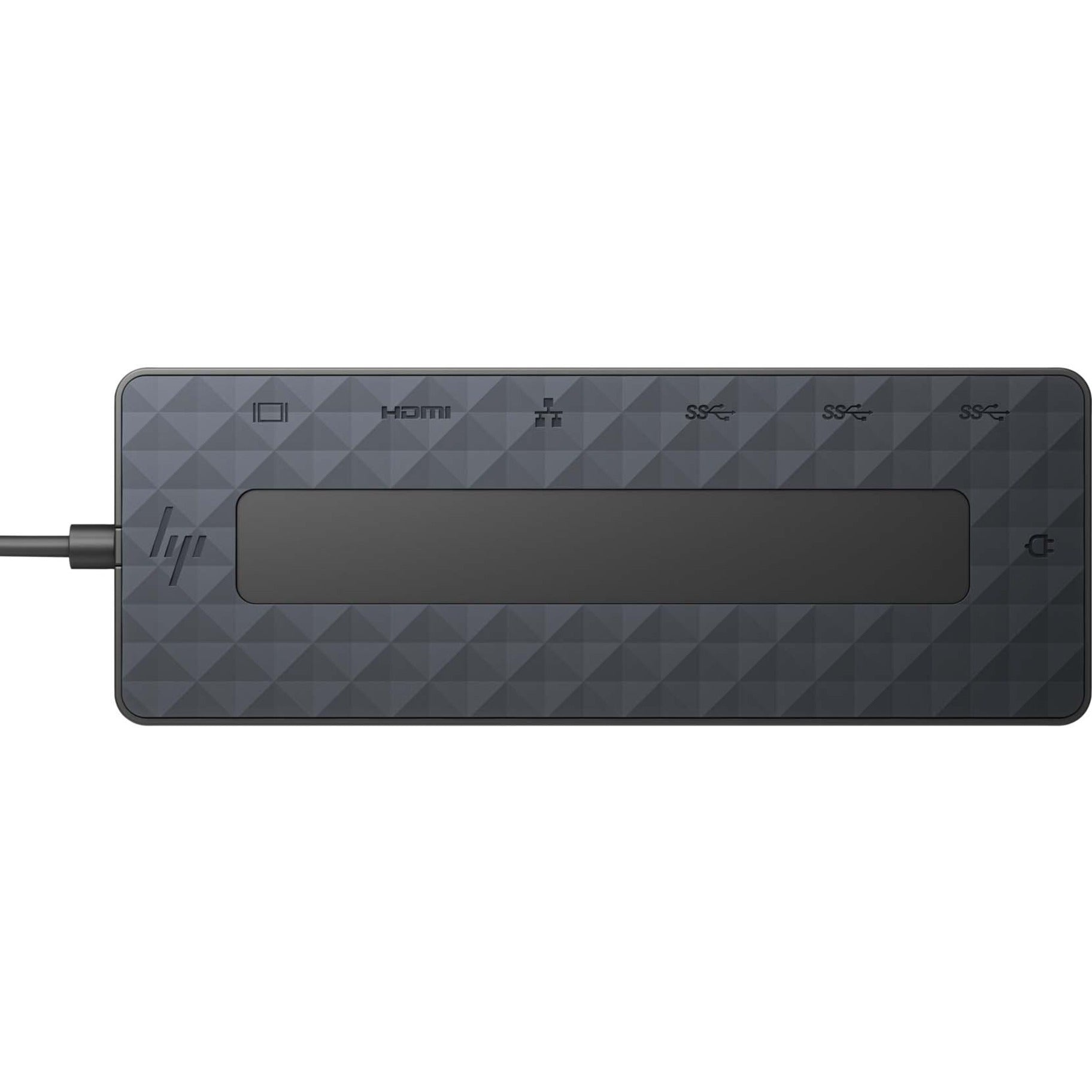 Top view of HP Travel USB-C Multi Port Hub showing labeled port configuration-alternate-image5