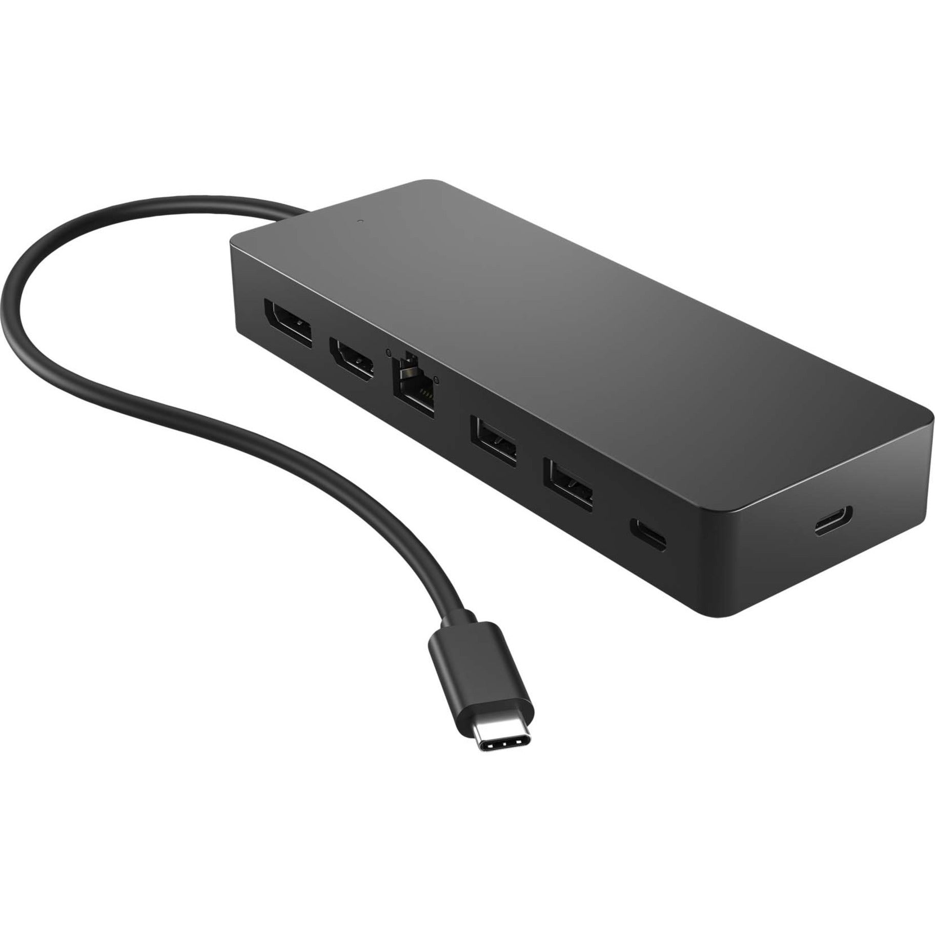 Angled view of HP Travel USB-C Multi Port Hub displaying multiple ports and sleek design-alternate-image6