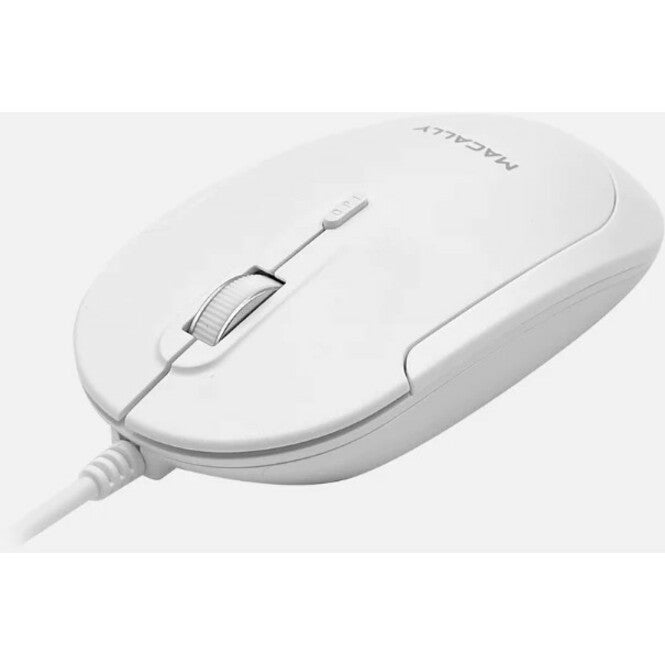 Side view of Macally USB-C mouse showing ergonomic profile and button placement